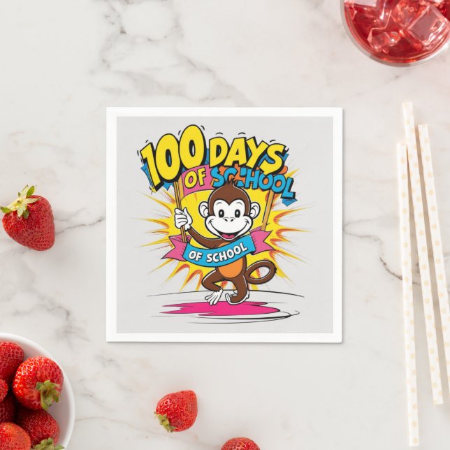 Serviette En Papier 100 Jours de la célébration de l'école Monkey amus (En situation)