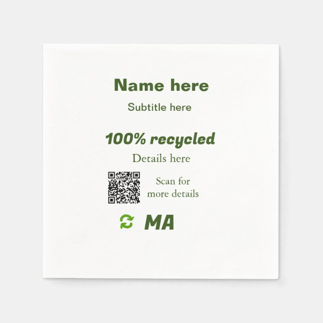 Serviette En Papier 100% recyclé ajouter Q R code ici nom d'entreprise (Devant)