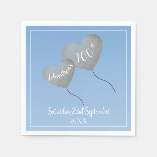 Serviette En Papier 100e anniversaire ballon bleu serviette (Devant)