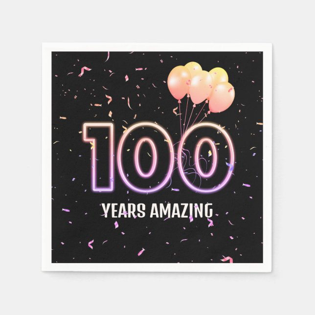 Serviette En Papier 100e anniversaire Balloons et Confetti (Devant)