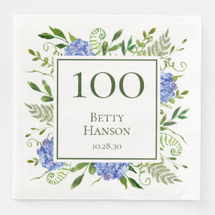 Serviette En Papier 100e anniversaire Blue Hydrangeas