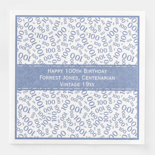 Serviette En Papier 100e anniversaire Cool Numéro Motif Bleu/Blanc (Devant)