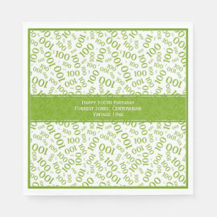 Serviette En Papier 100e anniversaire Cool Numéro Motif Vert/Blanc