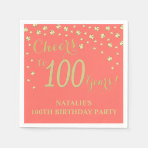Serviette En Papier 100e anniversaire Coral et Diamant d'or