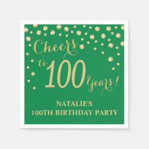 Serviette En Papier 100e anniversaire de fête Diamant vert et or