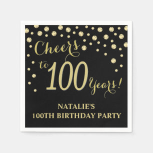 Serviette En Papier 100e anniversaire de mariage Diamant noir et or