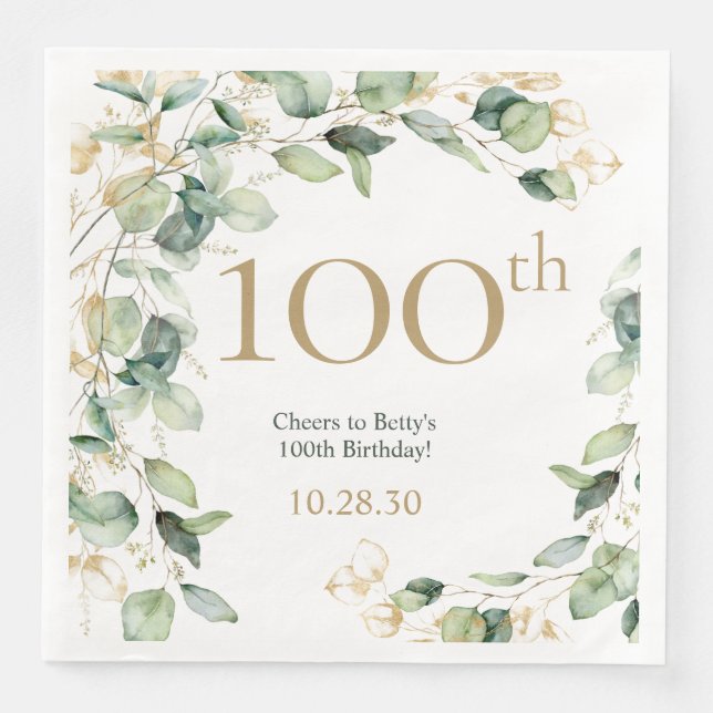 Serviette En Papier 100e anniversaire Eucalyptus (Devant)