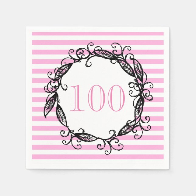 Serviette En Papier 100e anniversaire femme rose blanc noir Tourbillon (Devant)