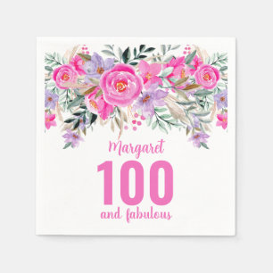 Serviette En Papier 100e anniversaire fête florale rose