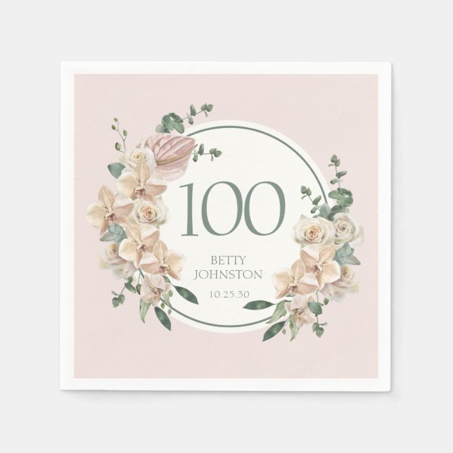 Serviette En Papier 100e Anniversaire Floral Tropical (Devant)