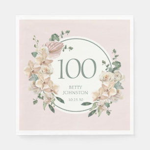 Serviette En Papier 100e Anniversaire Floral Tropical