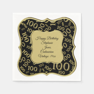Serviette En Papier 100e anniversaire Gold/Black Number Motif