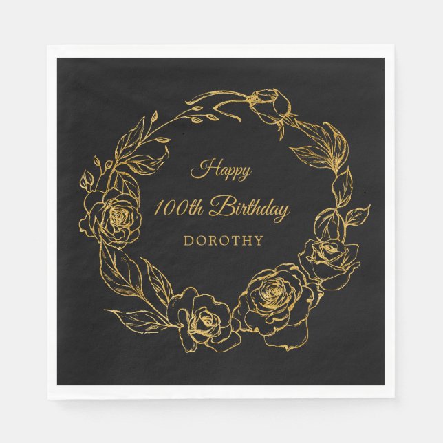 Serviette En Papier 100e anniversaire Luxe Gold Rose Noir (Devant)