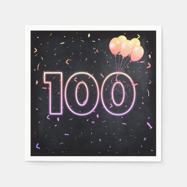 Serviette En Papier 100e anniversaire Neon Connexion serviettes noires (Devant)