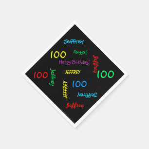 Serviette En Papier 100e Anniversaire Noms répétitifs Papier noir