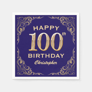 Serviette En Papier 100e anniversaire Parties scintillant bleu et or d