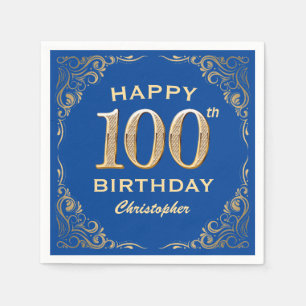 Serviette En Papier 100e anniversaire Parties scintillant bleue et or 