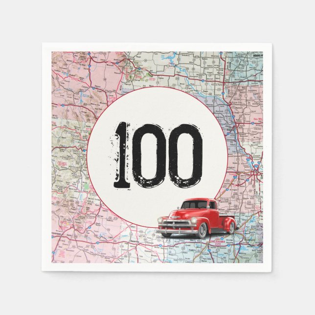 Serviette En Papier 100e anniversaire Red Retro Truck sur la carte rou (Devant)