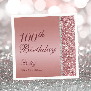 Serviette En Papier 100e Anniversaire Rose Gold Élégant