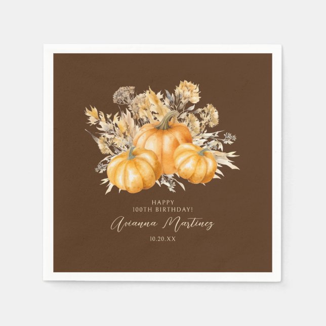 Serviette En Papier 100e anniversaire Rustic Boho Citrouille automne F (Devant)