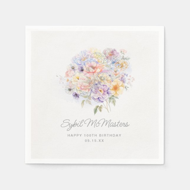 Serviette En Papier 100e fête d'anniversaire aquarelle Floral Custom (Devant)