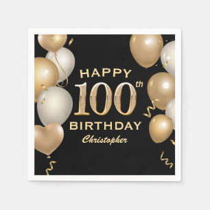 Serviette En Papier 100e fête d'anniversaire Ballons Noir et Or