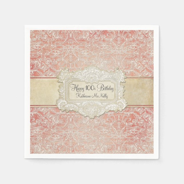 Serviette En Papier 100e fête d'anniversaire Dentelle Régence français (Devant)
