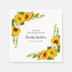 Serviette En Papier 100e fête d'anniversaire Sunflower Daisy Custom