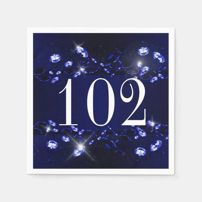 Serviette En Papier 102e anniversaire femme bleu noir brillant Diamant (Devant)