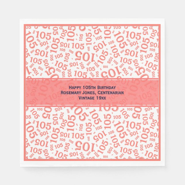 Serviette En Papier 105e anniversaire moderne Numéro Motif Cral/Blanc (Devant)
