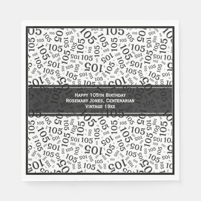 Serviette En Papier 105e anniversaire moderne Numéro Motif noir/blanc (Devant)