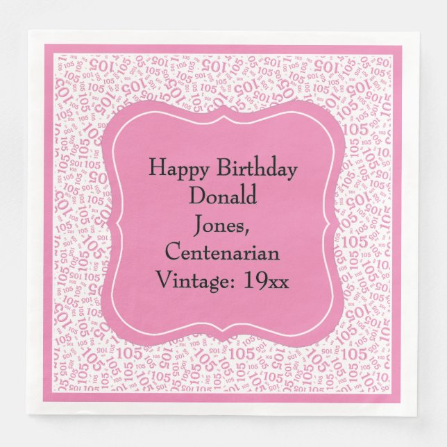 Serviette En Papier 105e Anniversaire Noeud/Blanc Motif (Devant)