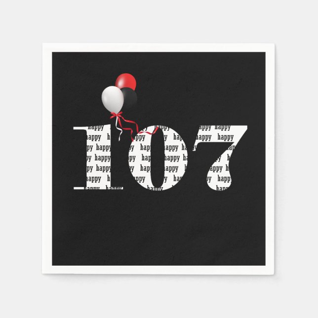 Serviette En Papier 107e anniversaire ballons de fête (Devant)