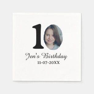 Serviette En Papier 10 e anniversaire photo en gras lettre enfant nom 