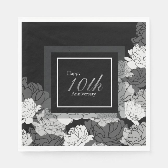 Serviette En Papier 10e anniversaire argent, noir et blanc (Devant)