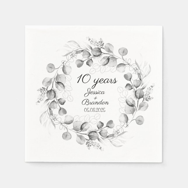 Serviette En Papier 10e anniversaire de Mariage d'Eucalyptus (Devant)