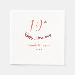 Serviette En Papier 10e anniversaire de mariage nom pastel pêche rétro