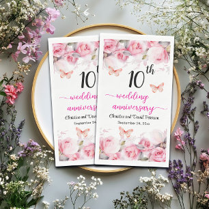 Serviette En Papier 10e anniversaire de Mariage Tin Roses blush