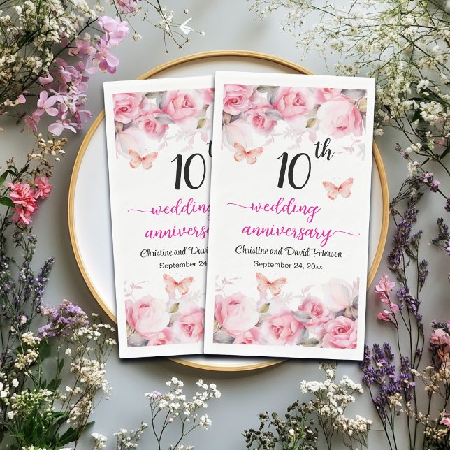Serviette En Papier 10e anniversaire de Mariage Tin Roses blush (Créateur téléchargé)
