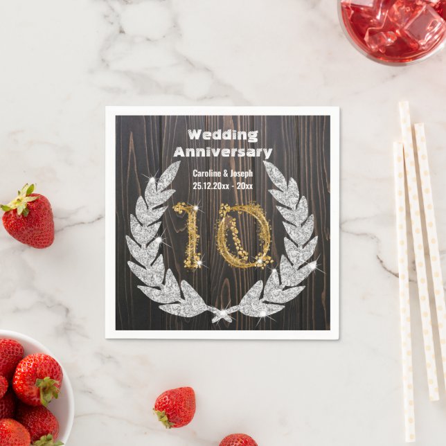 Serviette En Papier 10e anniversaire du Mariage Gold & Diamond Laurel  (En situation)