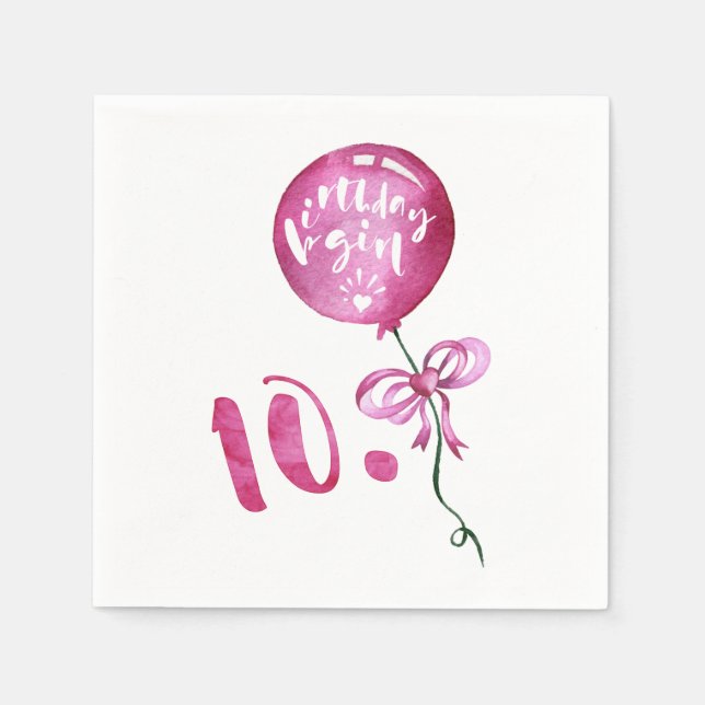 Serviette En Papier 10e anniversaire fille, Anniversaire filles cadeau (Devant)