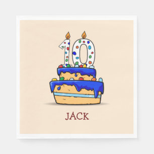 Serviette En Papier 10e anniversaire garçon, 10 ans sur le gâteau bl