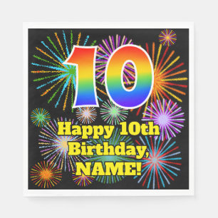 Serviette En Papier 10e anniversaire : Motif Fun Fireworks + Arc-en-ci