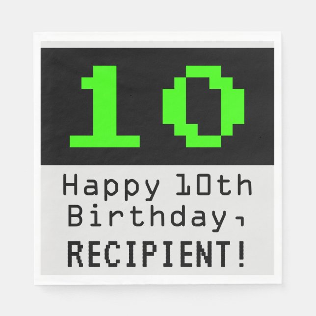 Serviette En Papier 10e anniversaire - Nerdy / Geeky Style "10" & Nom (Devant)