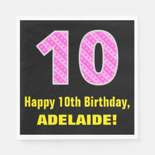 Serviette En Papier 10e anniversaire : Pink Stripes and Hearts "10" +