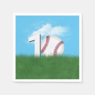Serviette En Papier 10ème Anniversaire Baseball En Herbe Verte