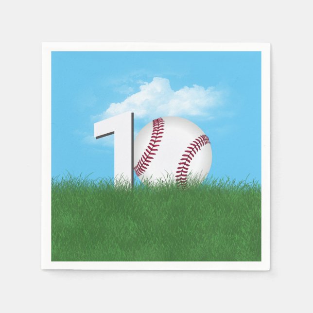 Serviette En Papier 10ème Anniversaire Baseball En Herbe Verte (Devant)