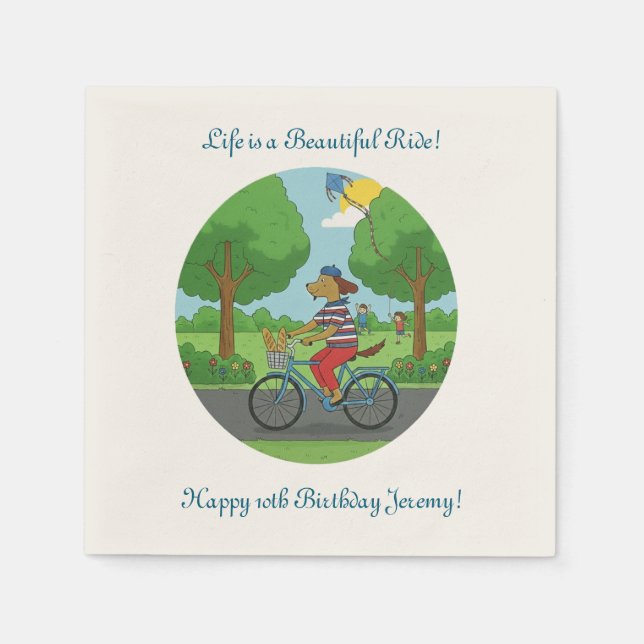 Serviette En Papier 10th Birthday | Life is a Beautiful Ride on a Bike (Devant)