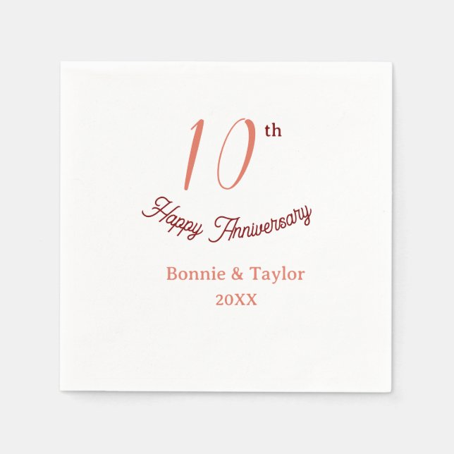 Serviette En Papier 10th wedding anniversary peach pastel name retro b (Devant)