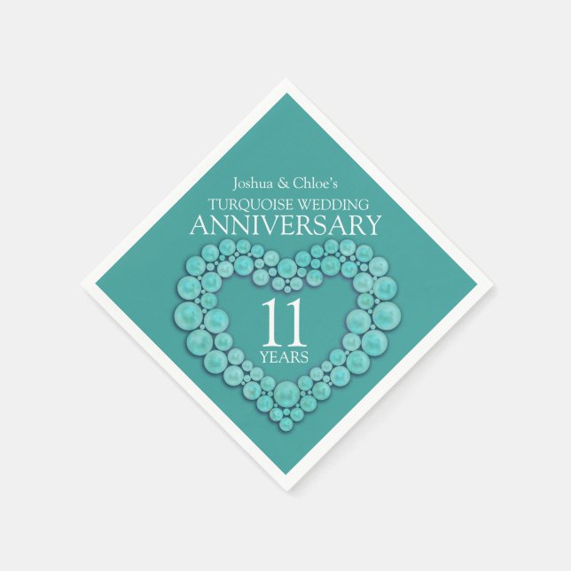 Serviette En Papier 11e anniversaire du Mariage coeur turquoise (Coin)